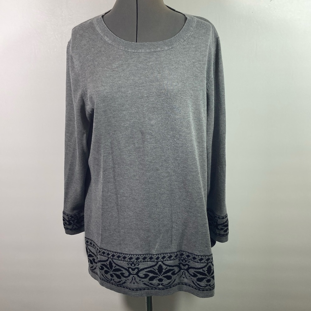 Studio Works Pull Over Sweater Gray& Black Long Sleeve Ribbed Neck  Size 1X